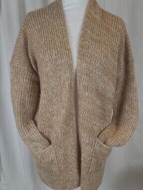 Pink Rose Neutral Tan Long Knit Cardigan Sweater Size S